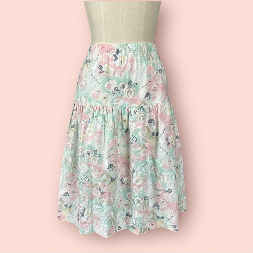 Vintage Floral Pastel Midi Skirt
